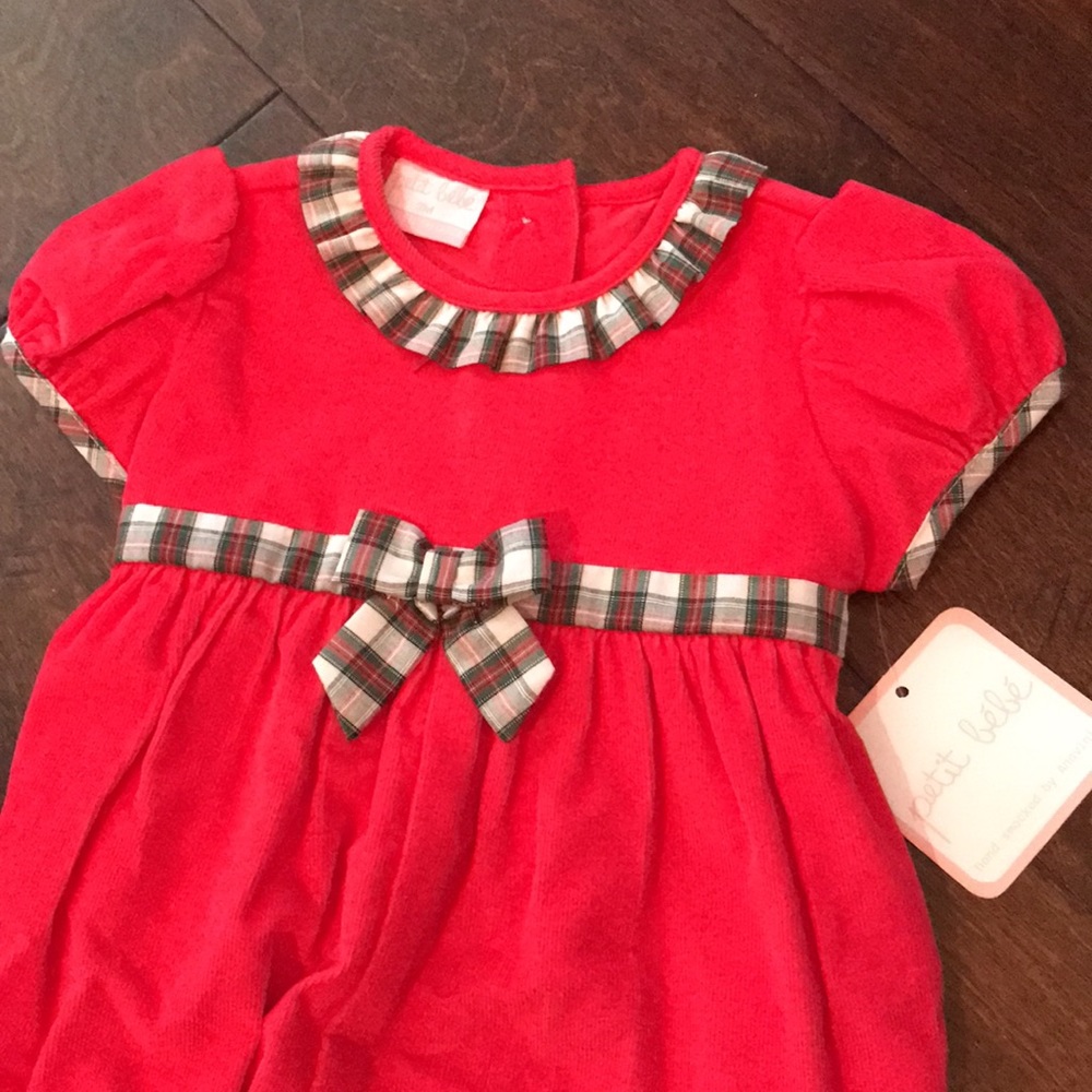 NWT Petit Bebe Red Corduroy Long Romper 9m